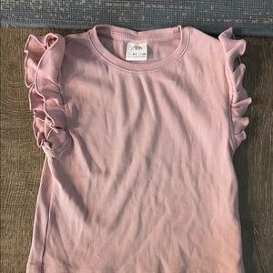Zara Kids Pink Ruffle Sleeve Ribbed Top